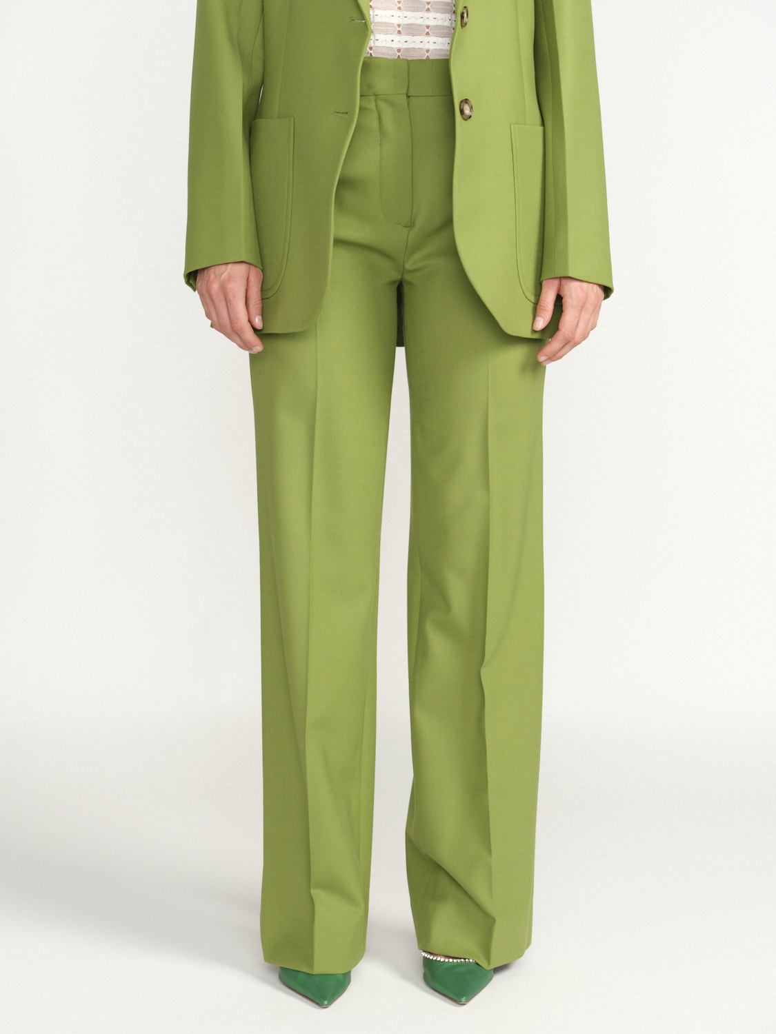 Victoria Beckham Tailored Straight Leg - Pantalón arrugado de corte recto verde 40