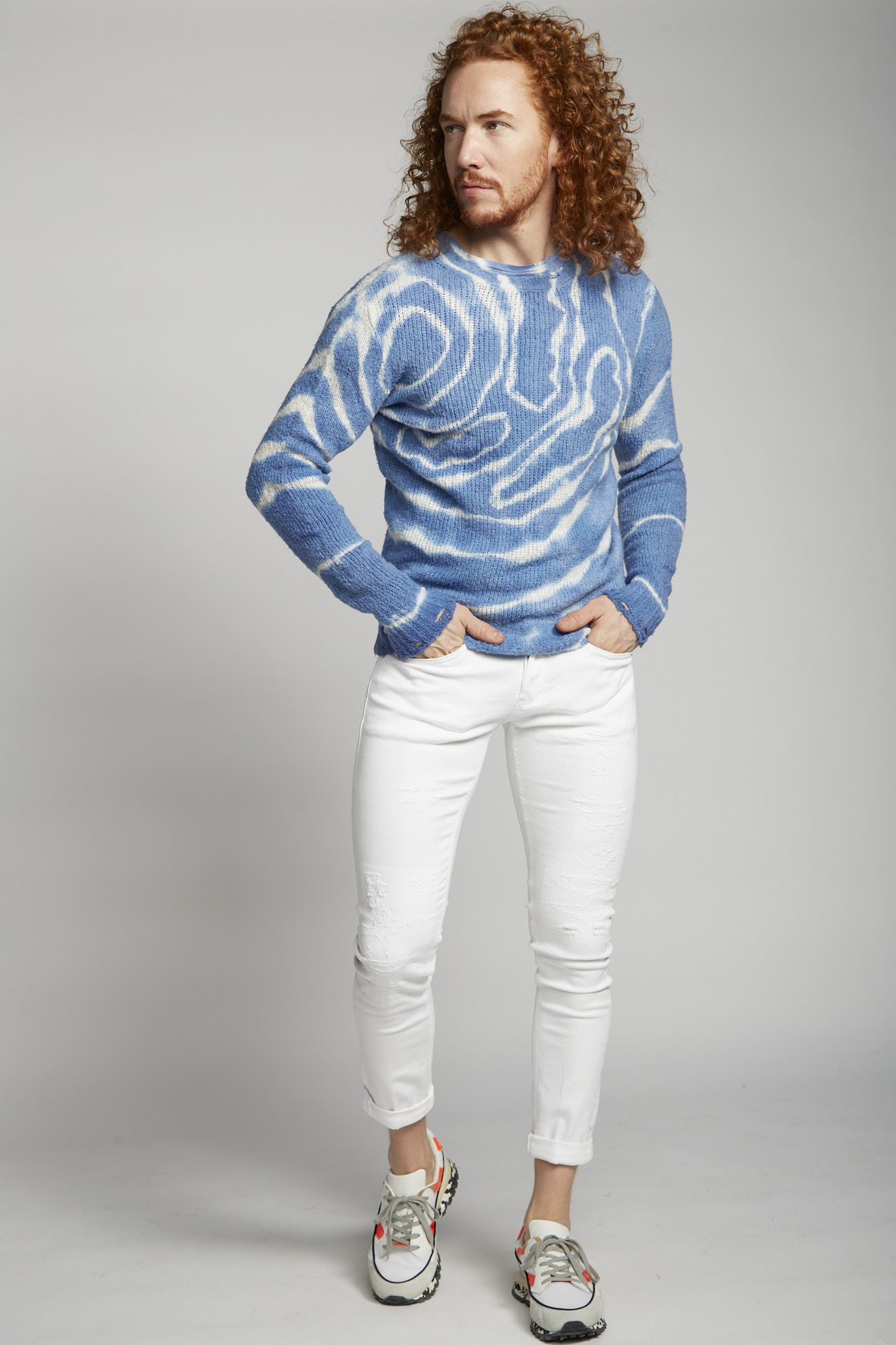 avant toi sweater blue all over print white strips cotton model style
