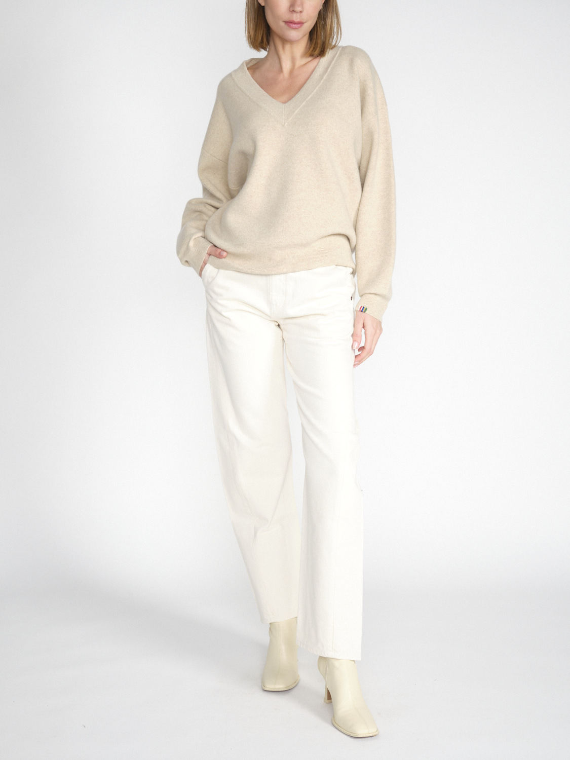 Extreme Cashmere N° 316 Lana – Doubleface-V-Neck-Pullover aus Kaschmir  creme One Size