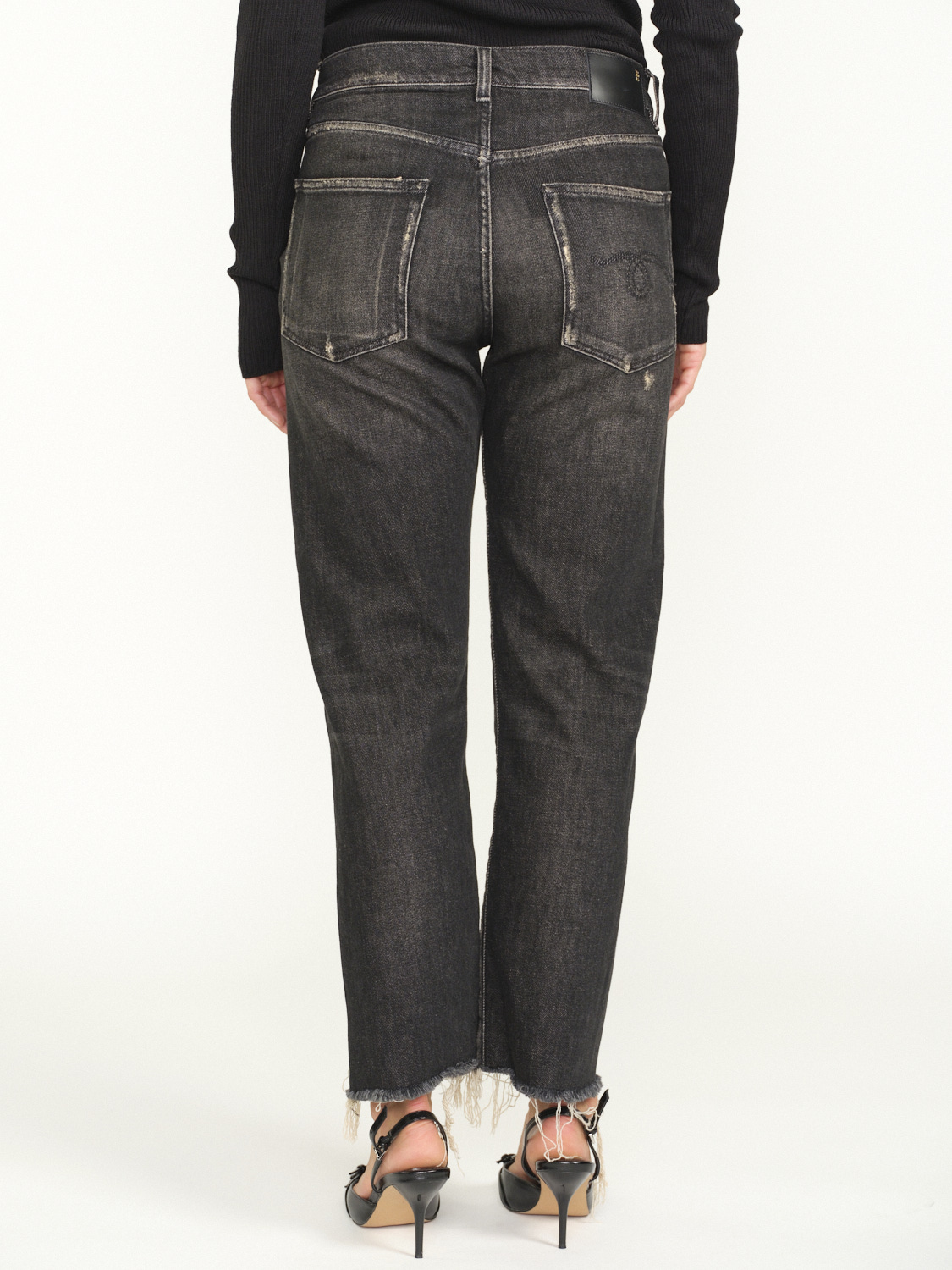 R13 Boyfriend Jeans mit Fransen Details am Bein  grau 26