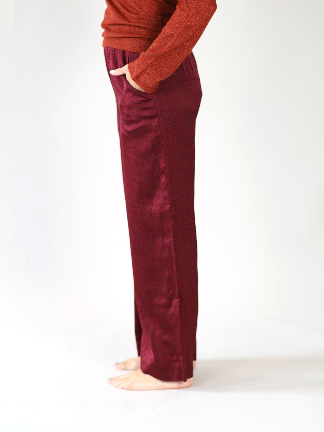 friendly hunting Weite Hose aus Seide  bordeaux XS