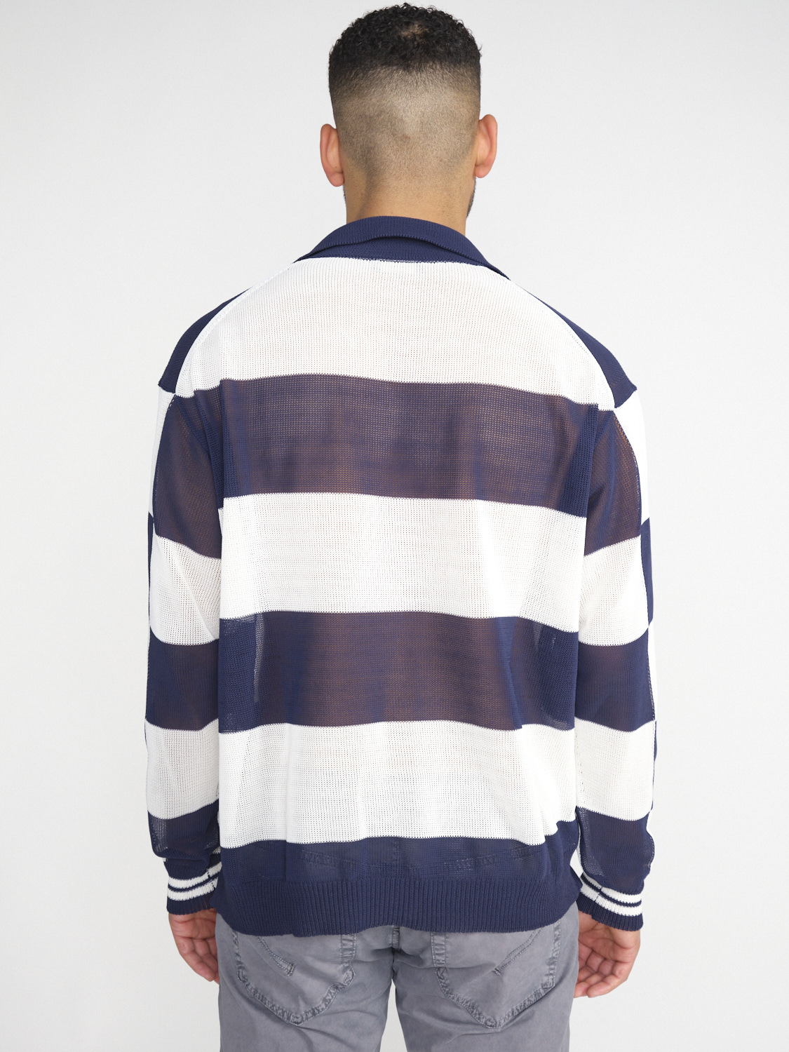 Roberto Collina Polo – Striped ajour knit sweater  marine 48