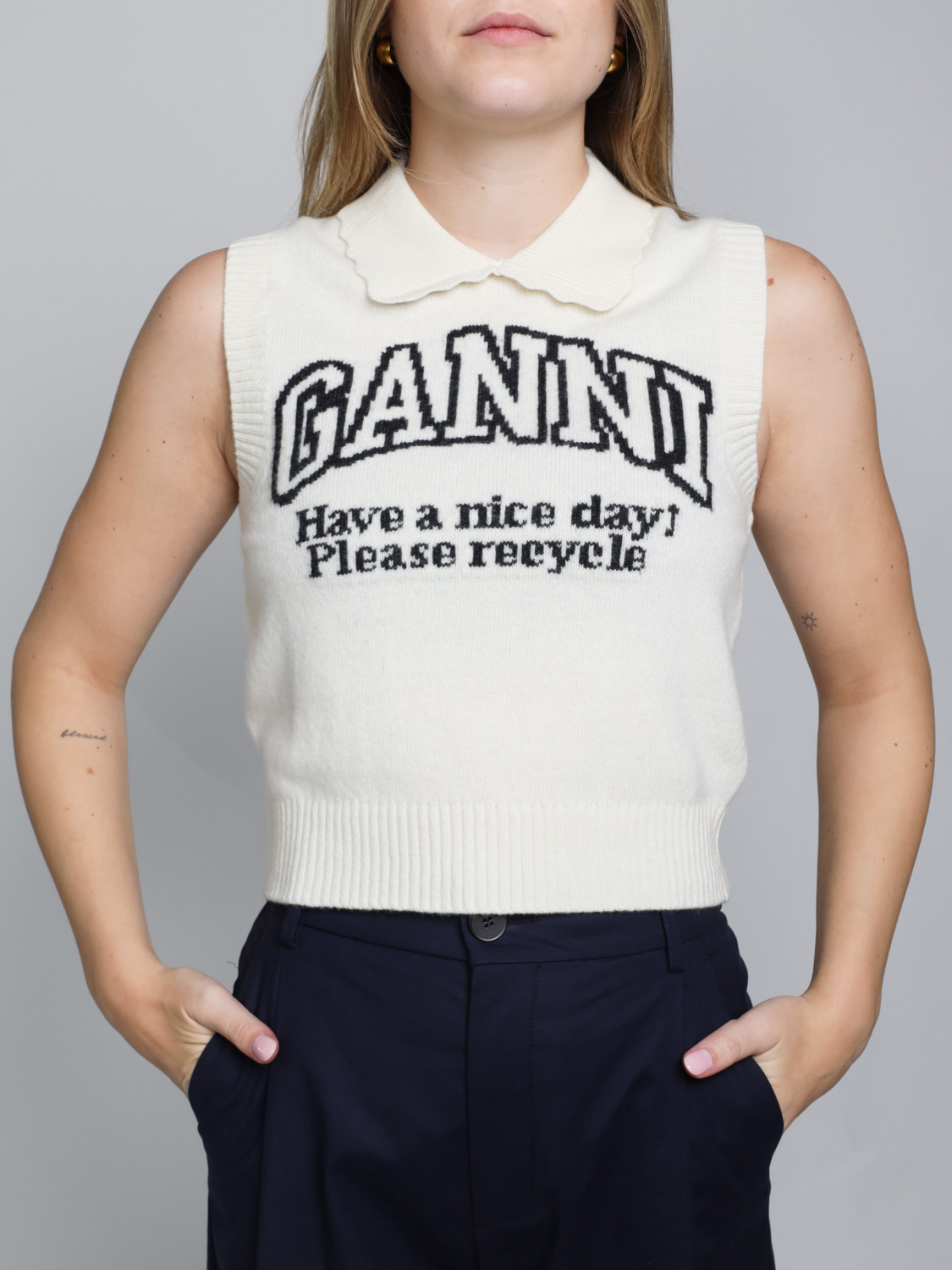 Ganni Graphic – sweater vest made from a wool blend  white S