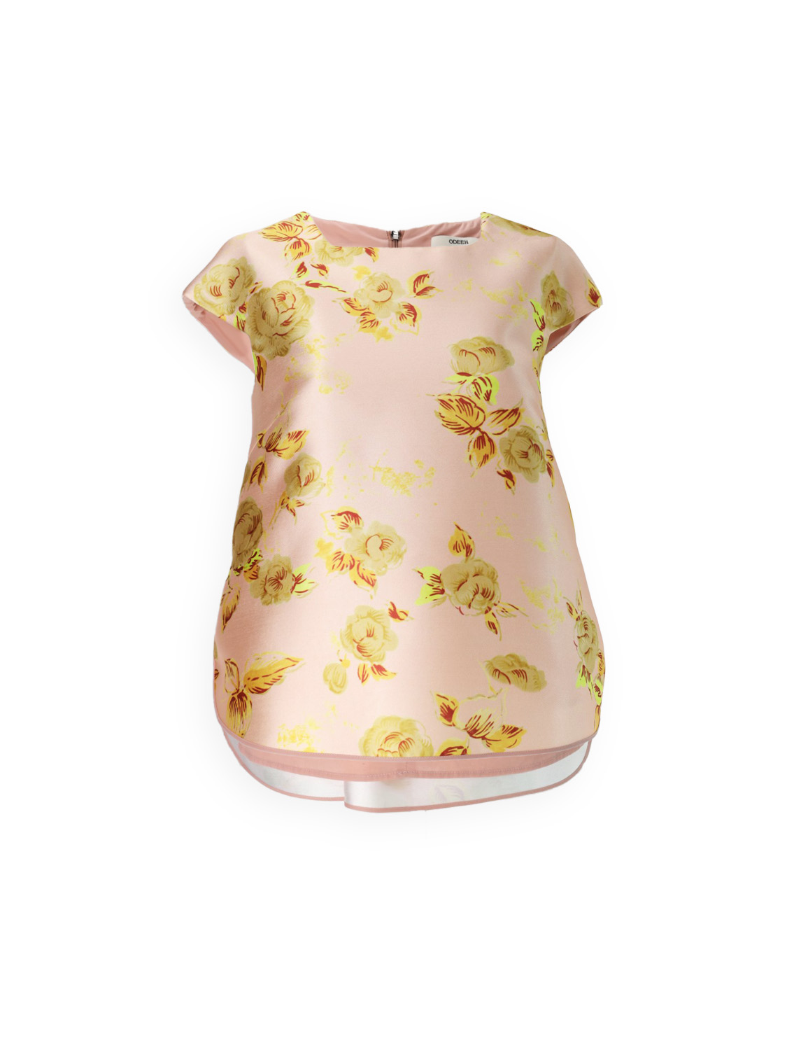 Flared satin blouse with floral pattern 