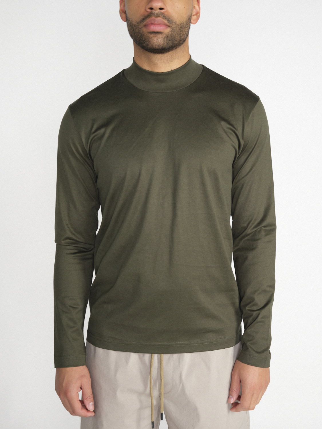 Stefan Brandt Eli Turtle La Super 60 - Turtleneck-Longsleeve aus Pima Baumwolle khaki M