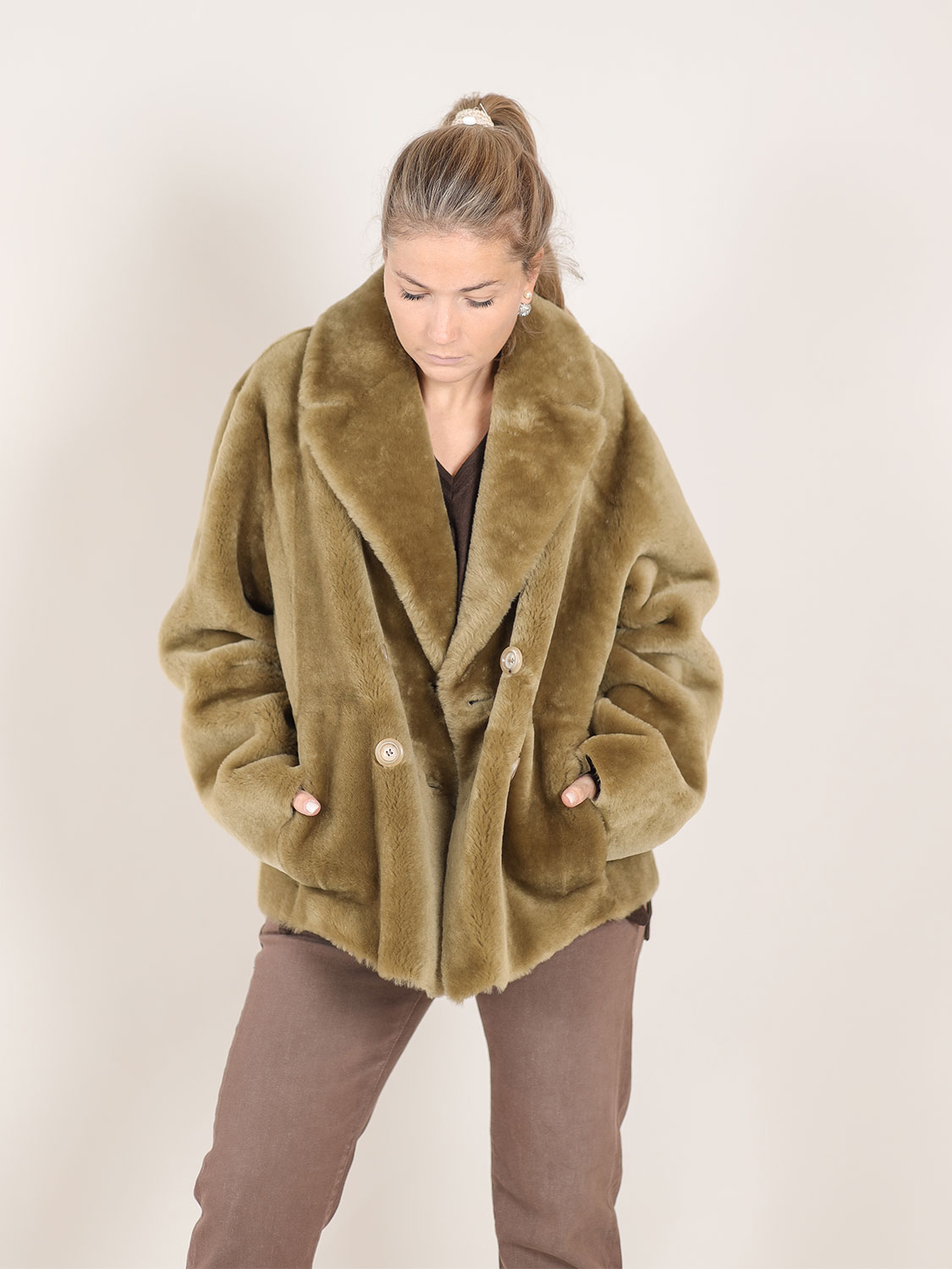 Blancha Straight Merino – Double-breasted fur coat green 34