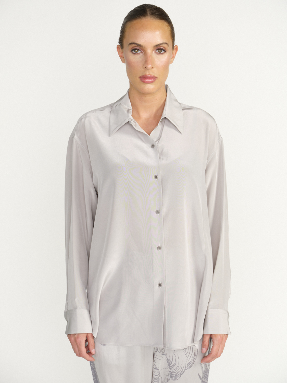 Nili Lotan Julien Silk Shirt - Loose fitting silk blouse grey M