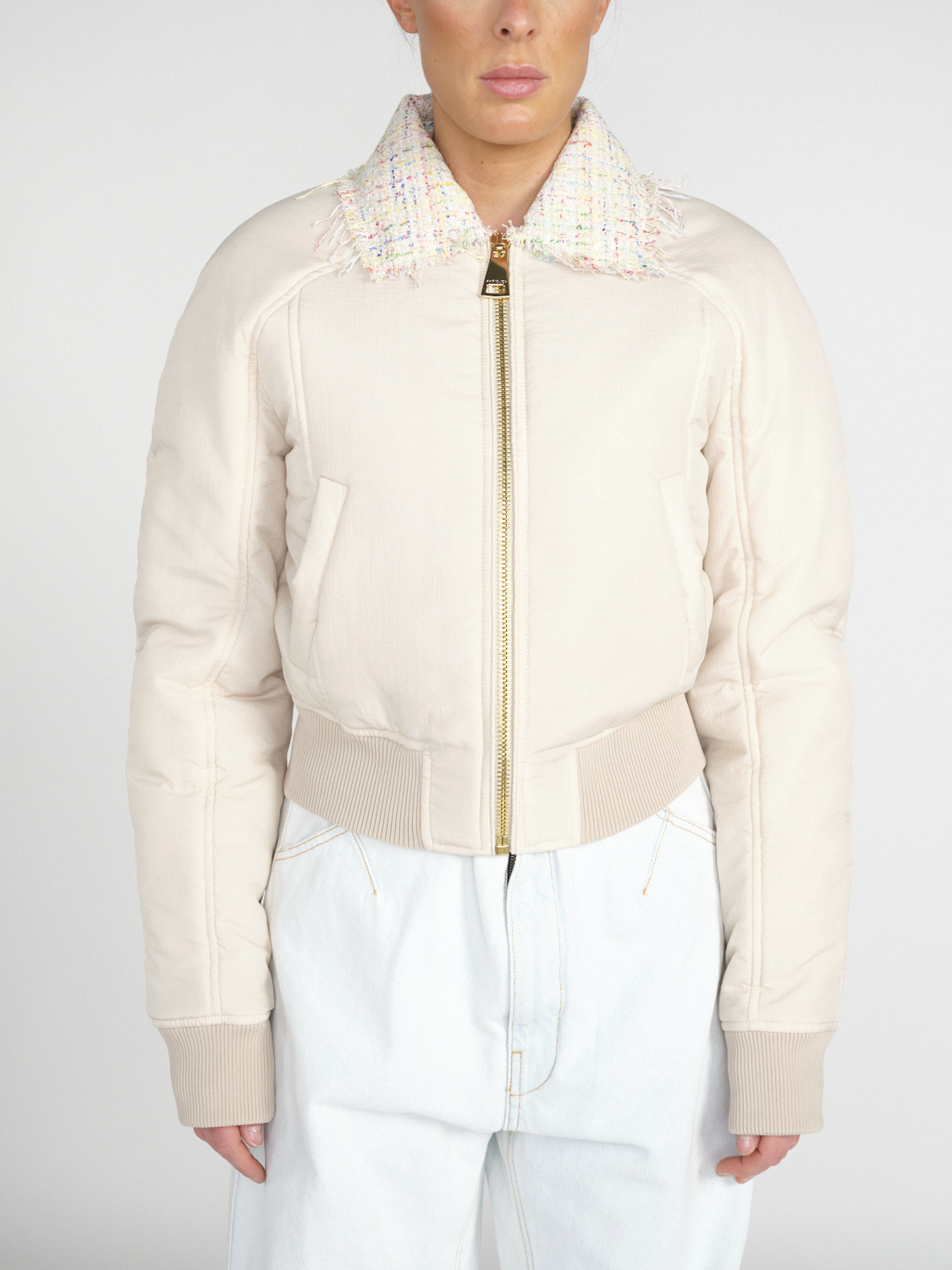 Micro - Short bomber jacket with tweed details  