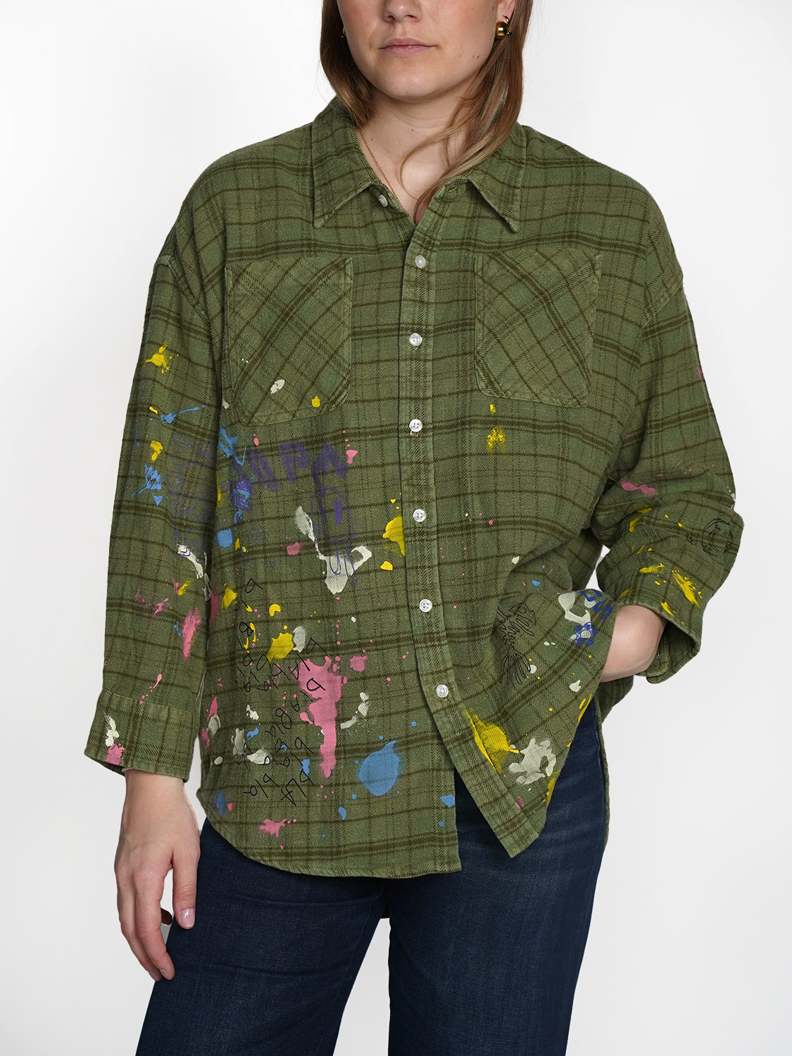 R13 Drop Neck – Oversized Flanell Hemd grün M R13 Drop Neck – Oversized Flanell Hemd grün M