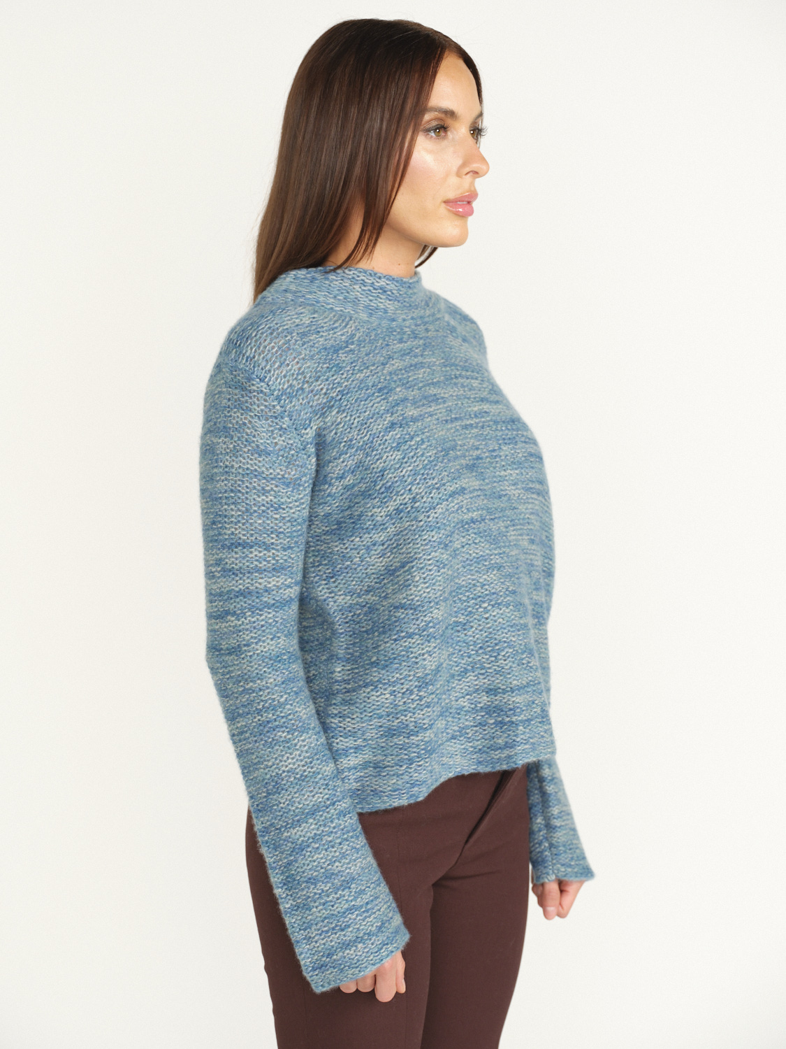 LU Ren Cachi - knitted sweater with stand-up collar in cashmere blue XS