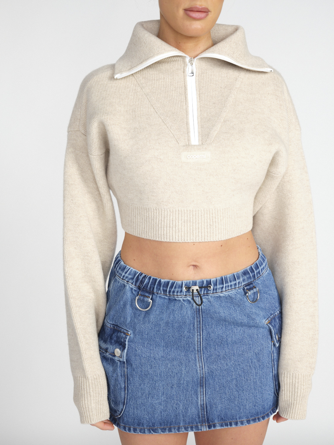 Half-Zip Sweater – Cropped Pullover aus Schurwolle 