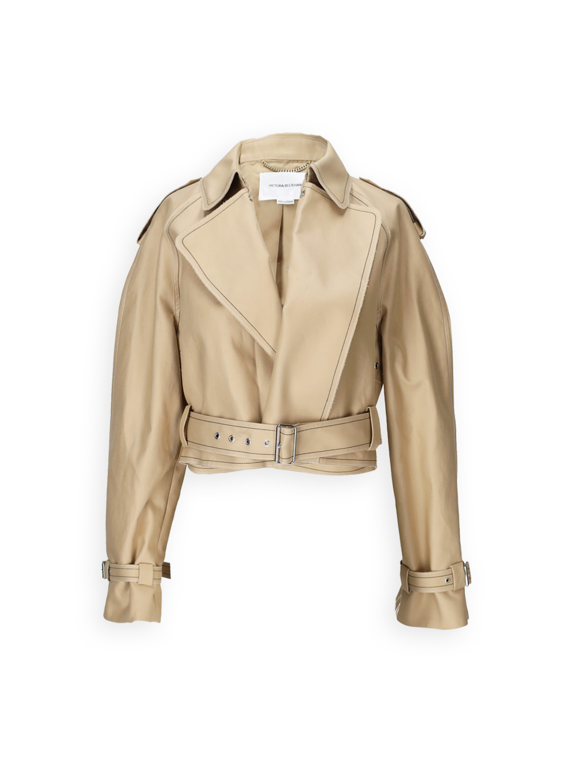 Victoria Beckham Trench corto in cotone beige 38