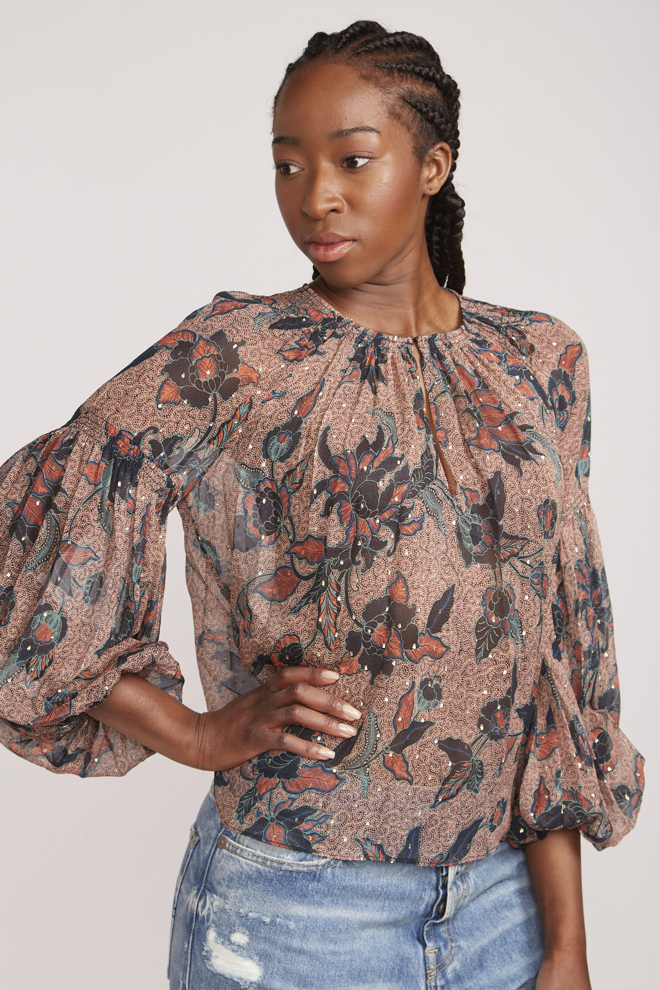 ulla johnson blouse multi all over print butterflies cotton model front