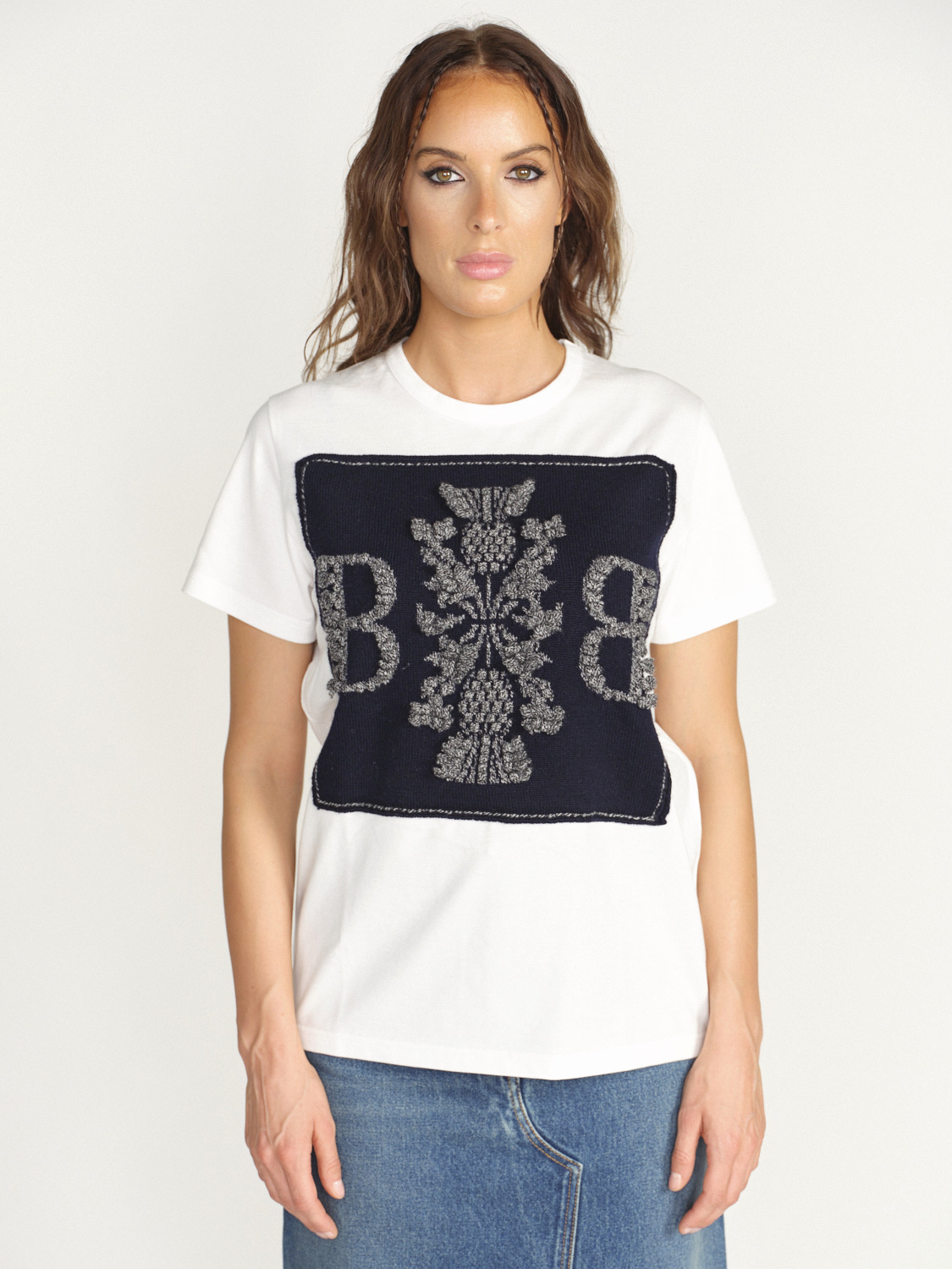 Barrie T-Shirt with logo cashmere patch - T-shirt avec logo patch en cachemire navy XS