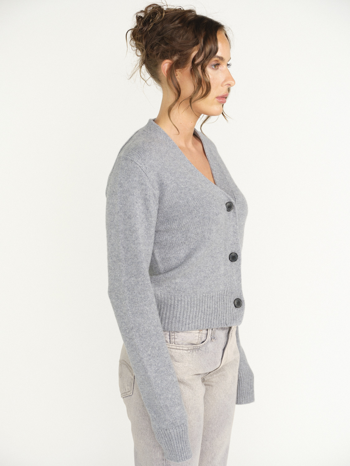 Nili Lotan Caldorf Sweater - Cardigan with button facing in cashmere grey S