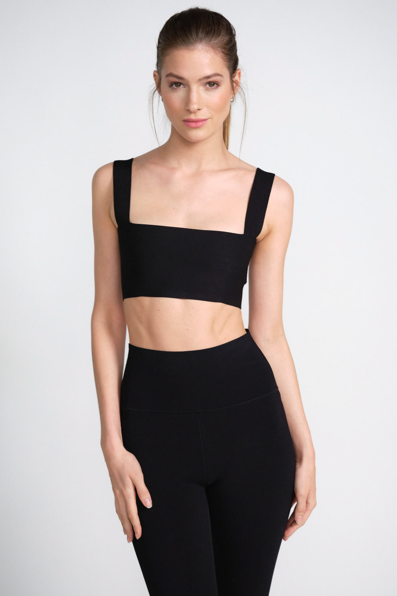 victoria beckham body strap top black plain outfit victoria beckham top black plain mix model front
