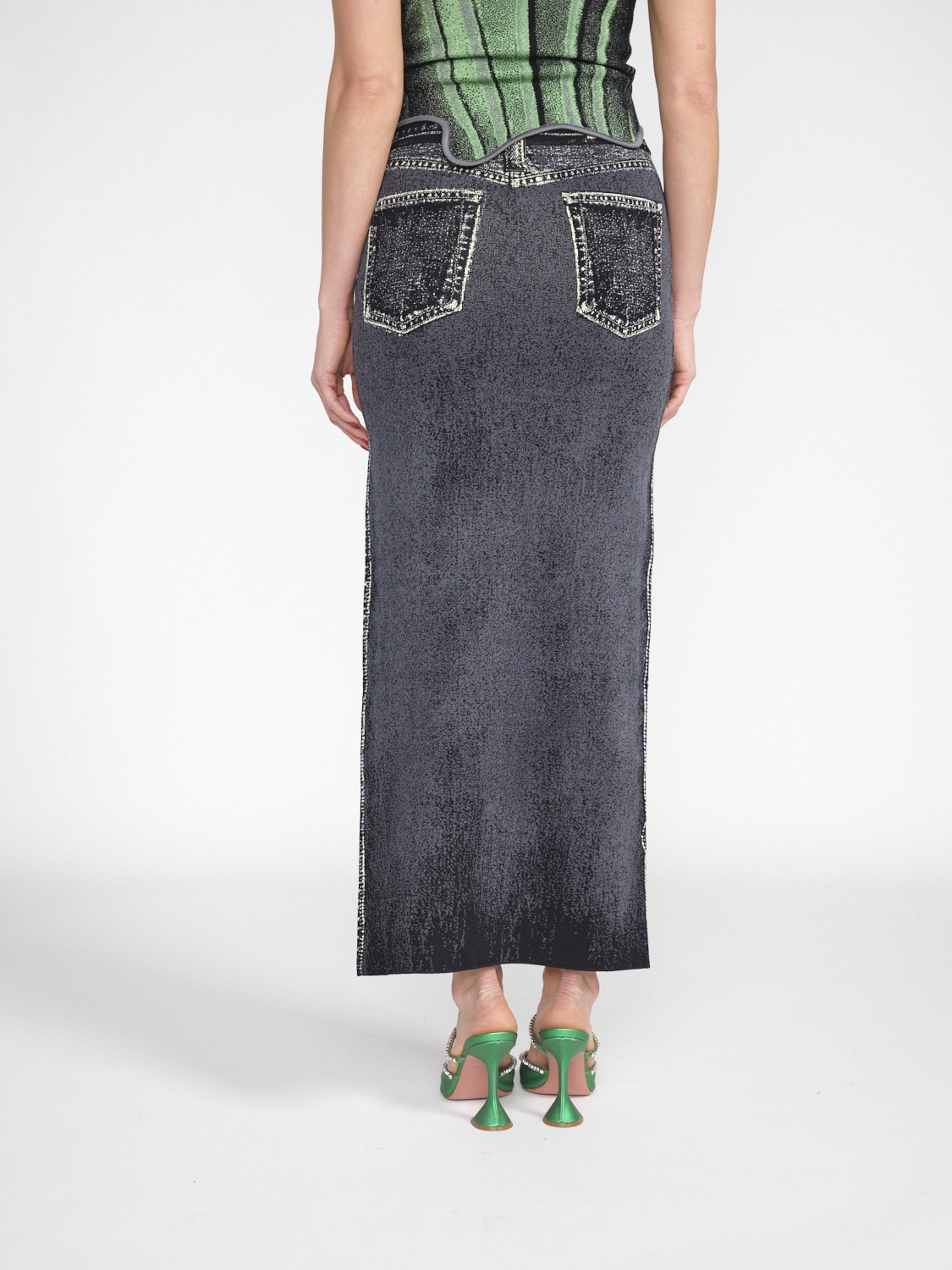 PH5 Lily - Stretched midi skirt with denim print  grey XS