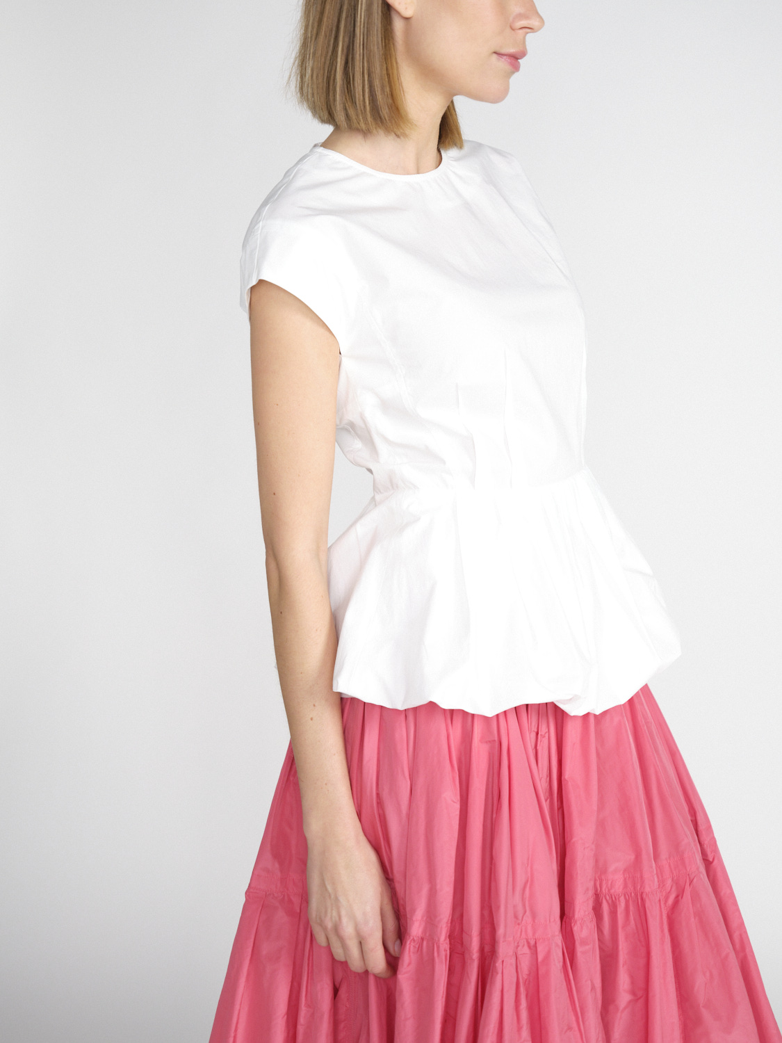 Odeeh Blusa de algodón con peplum globo blanco 34