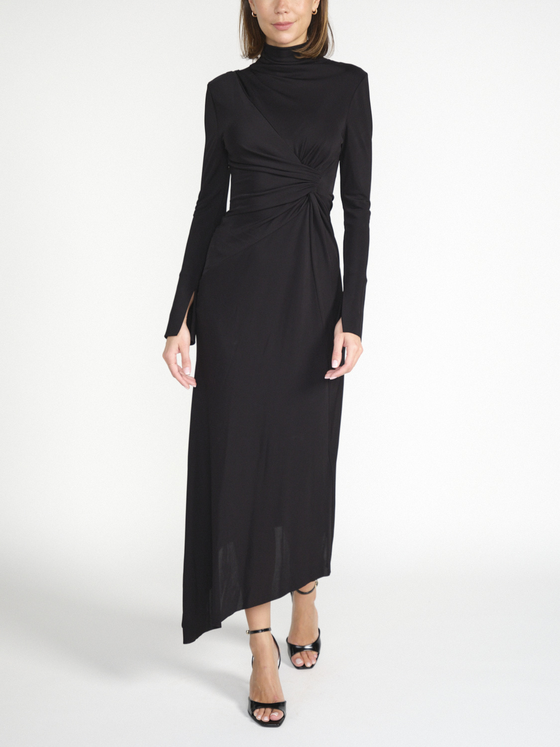 Victoria Beckham High Neck – Midikleid mit drapierter Taille schwarz 34 Victoria Beckham High Neck – Midikleid mit drapierter Taille schwarz 34