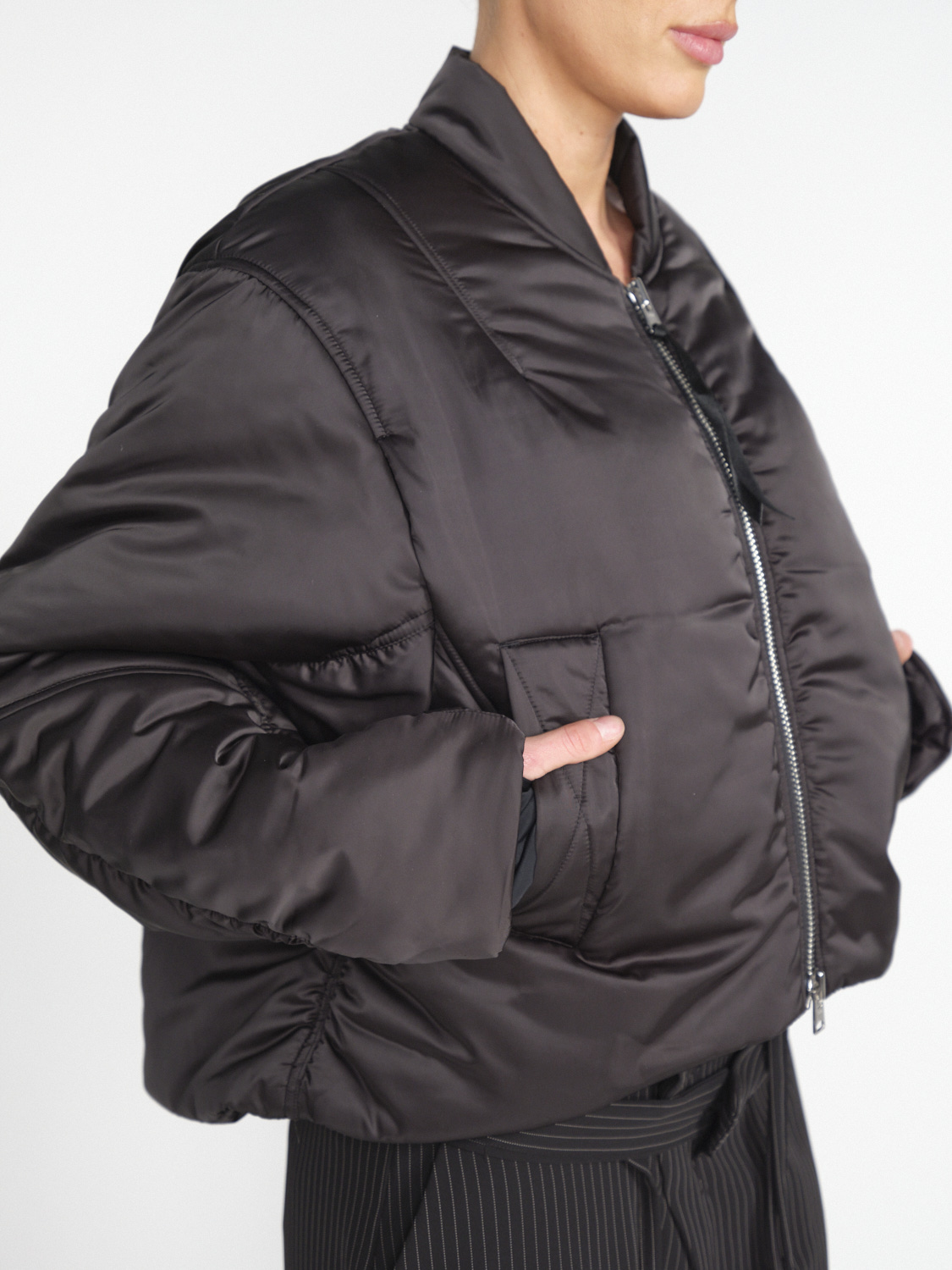 Shoreditch Ski Club Sofie - Short shiny bomber jacket  black S
