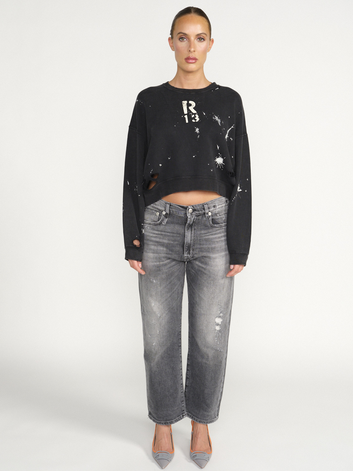 R13 Boyfriend Jeans - Graue Boyfriend Jeans in Destroyed  Look  grau 27