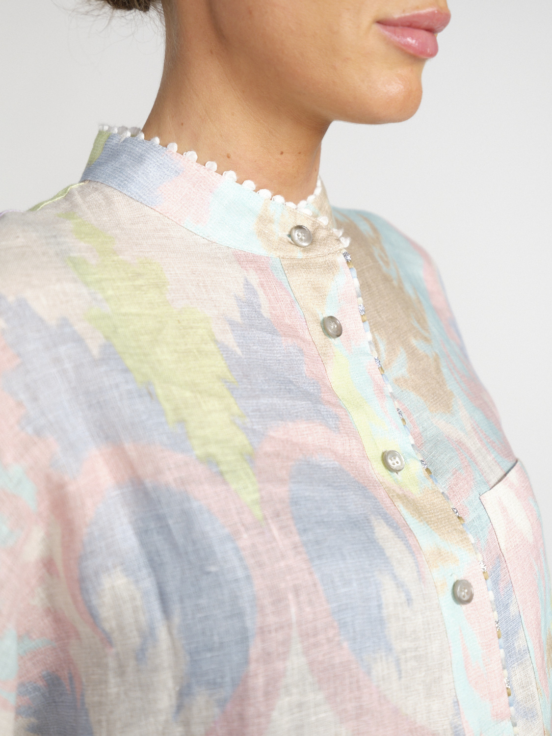 Bazar Deluxe Lange Leinen-Bluse mit pastellfarbigem Muster   multicolor 34