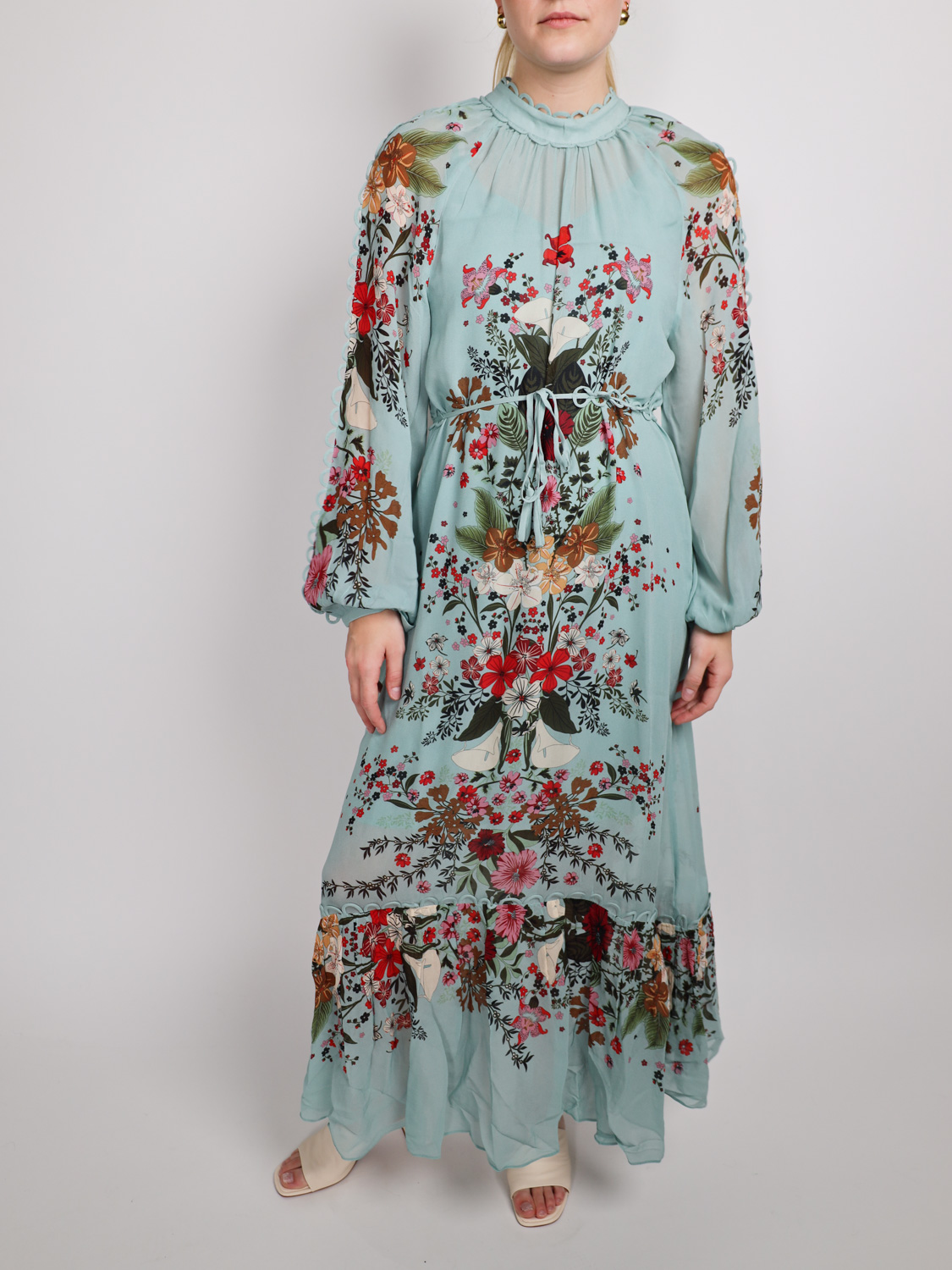 Farm Rio Beauty Bouquet – Maxikleid mit floralem Muster   hellblau S