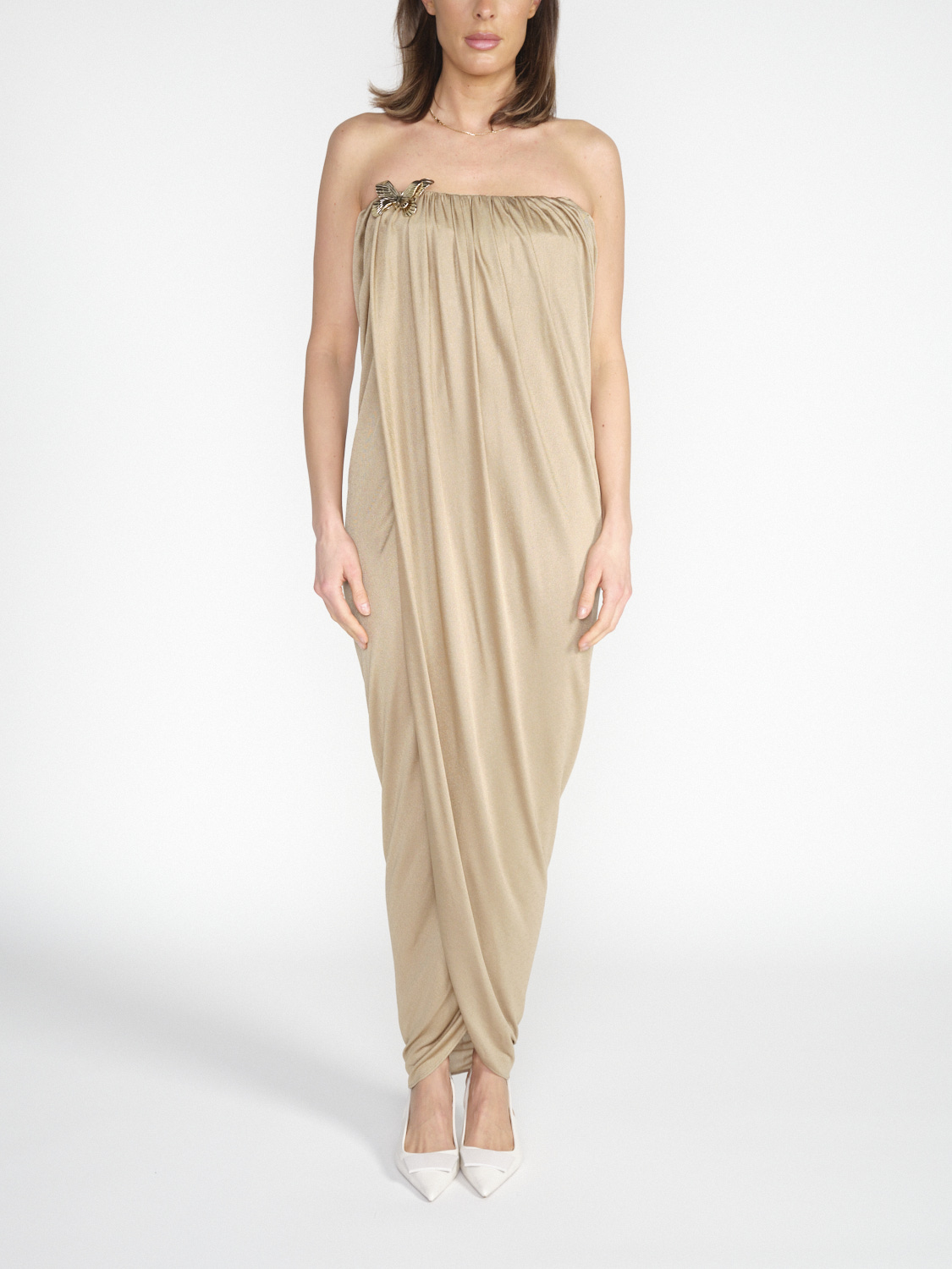 Blumarine Abito midi con spilla a farfalla   beige 34