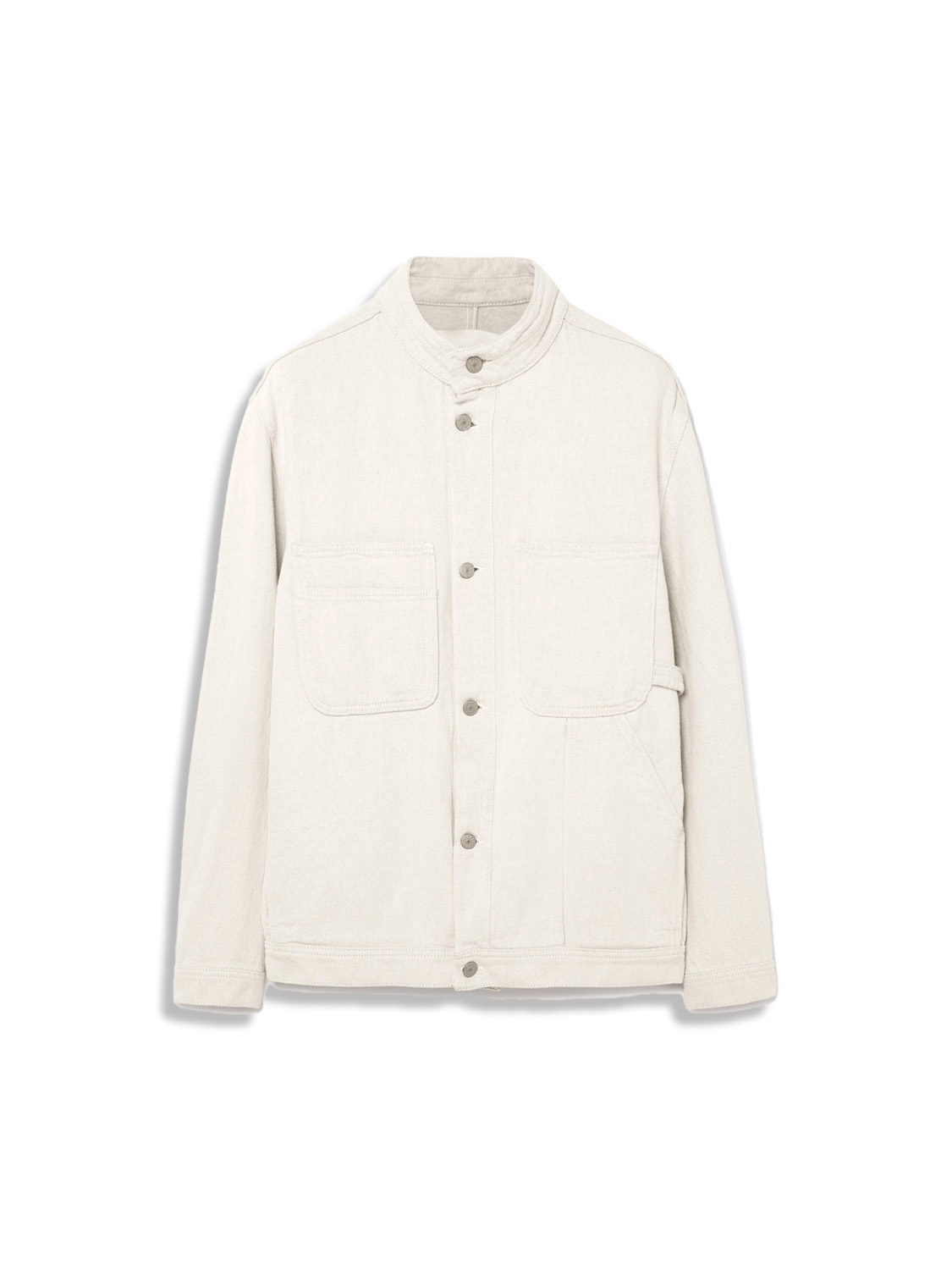 Denim jacket with chest pockets and stand-up collar