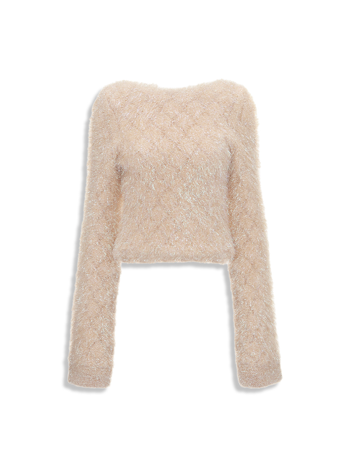 Open back sweater with glitter thread details 