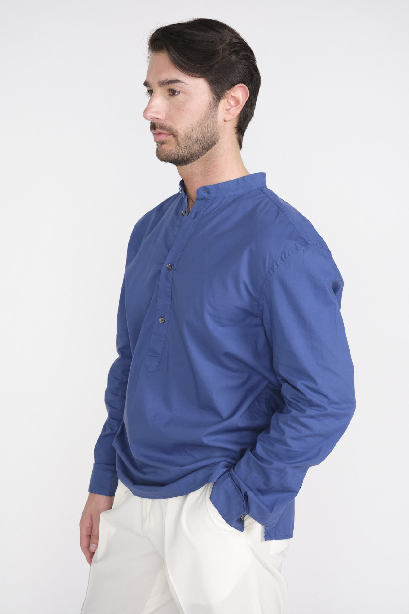 Cotton long sleeve button front shirt blue L