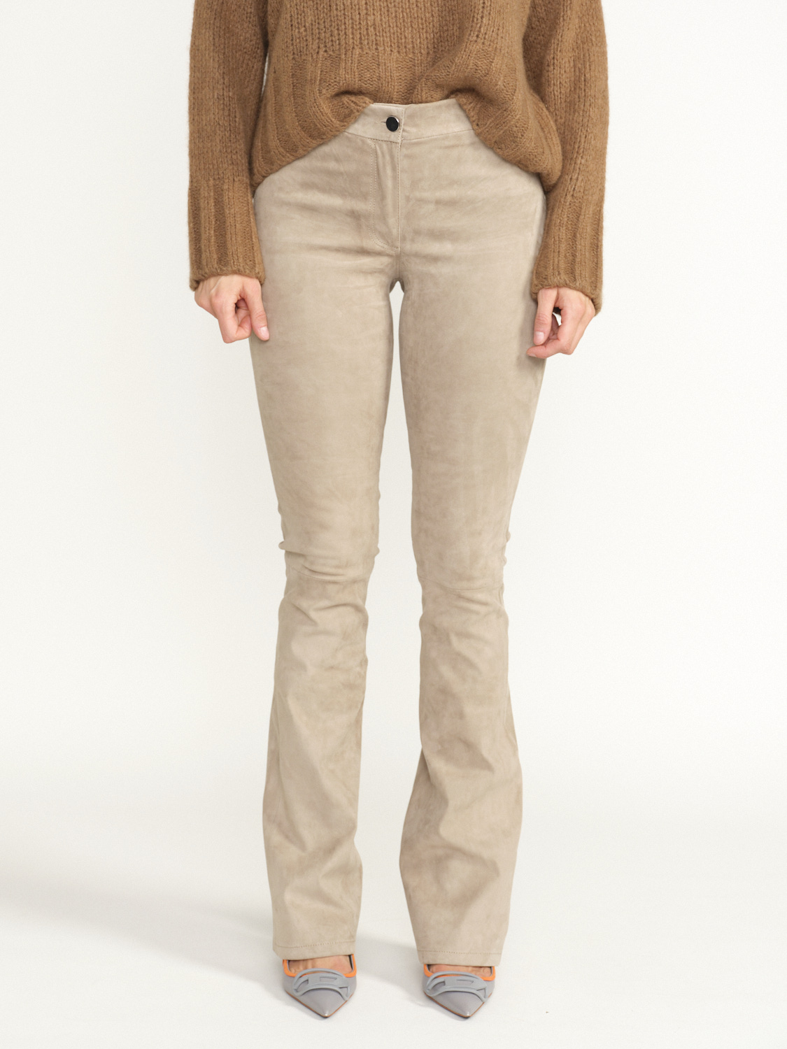 Arma Izzy - Pantalon avec ceinture élastique en cuir d'agneau beige 36