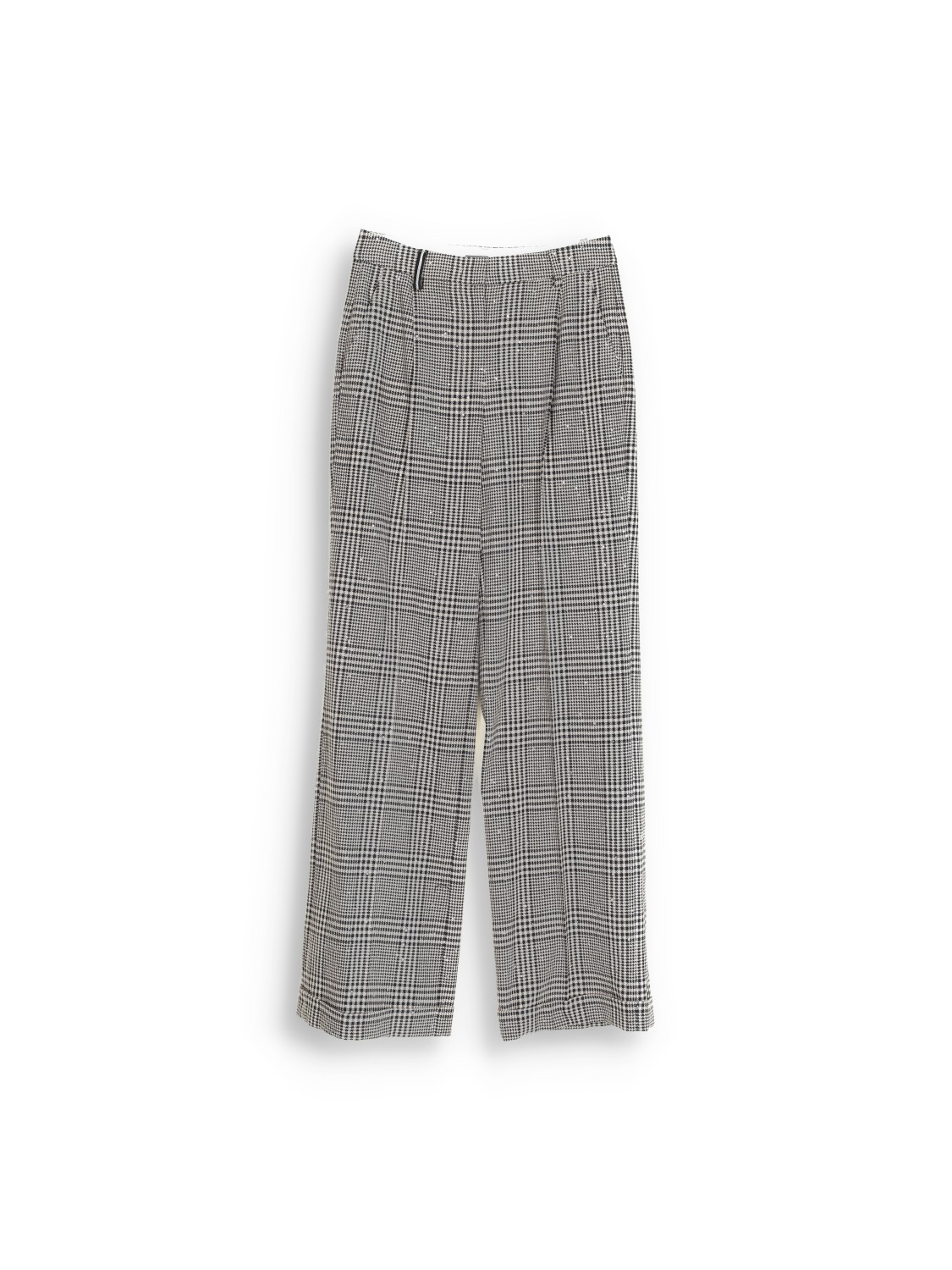 Classic pleated pants with houndstooth pattern and sequins 