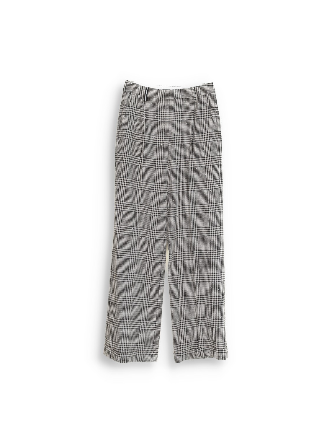 Pantaloni classici plissettati con motivo pied-de-poule e paillettes