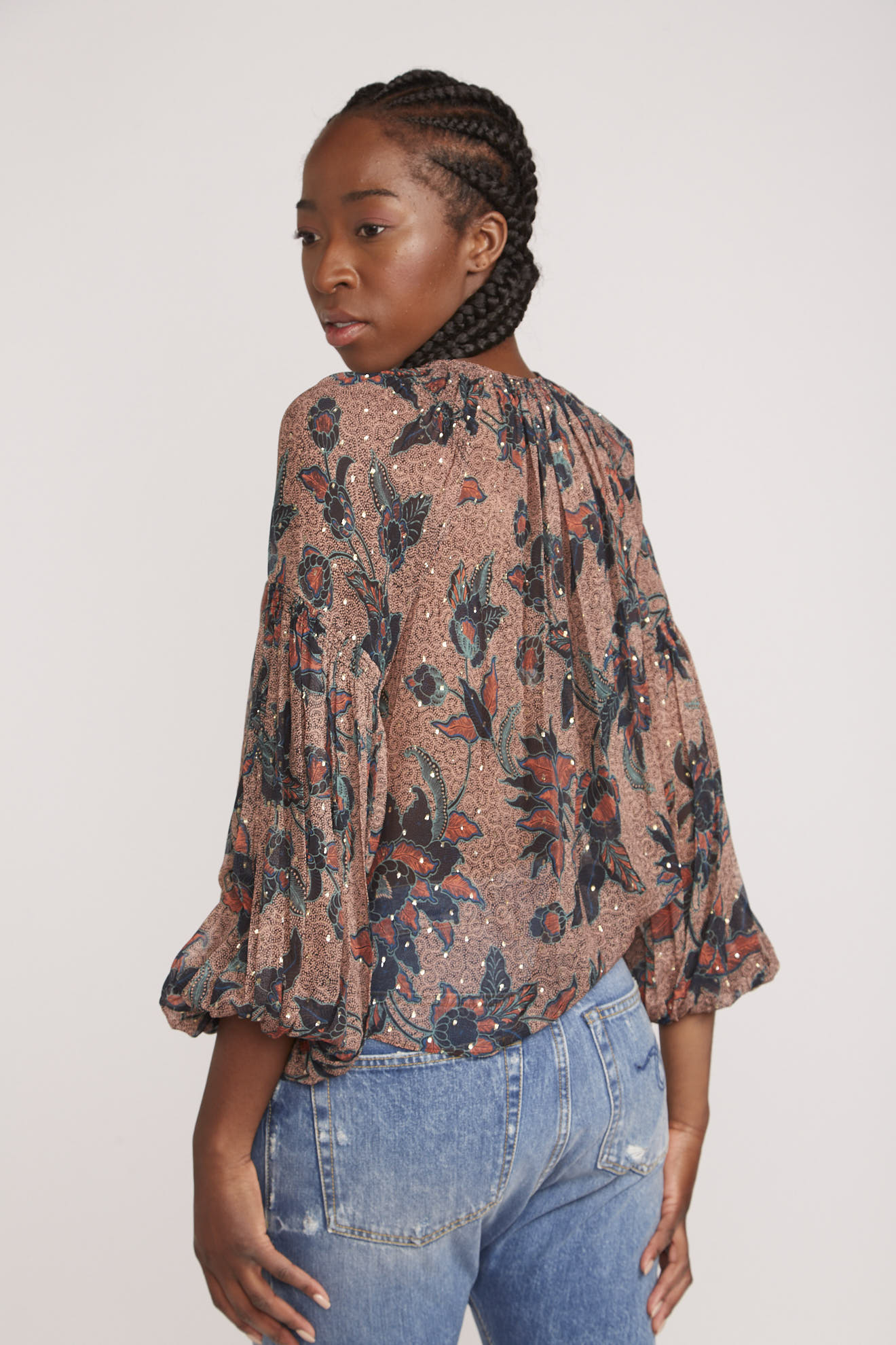 ulla johnson blouse multi all over print butterflies cotton model back