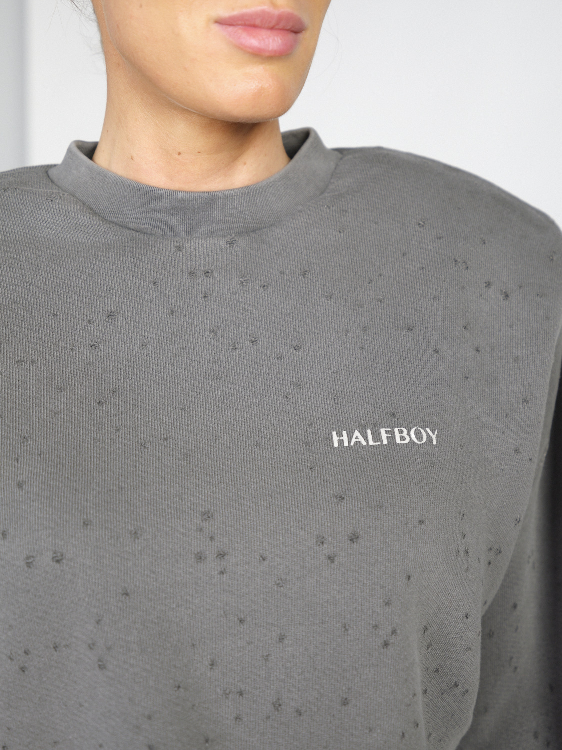 Halfboy Crew Neck – Cropped Pullover mit Schulterpolstern   schwarz XS