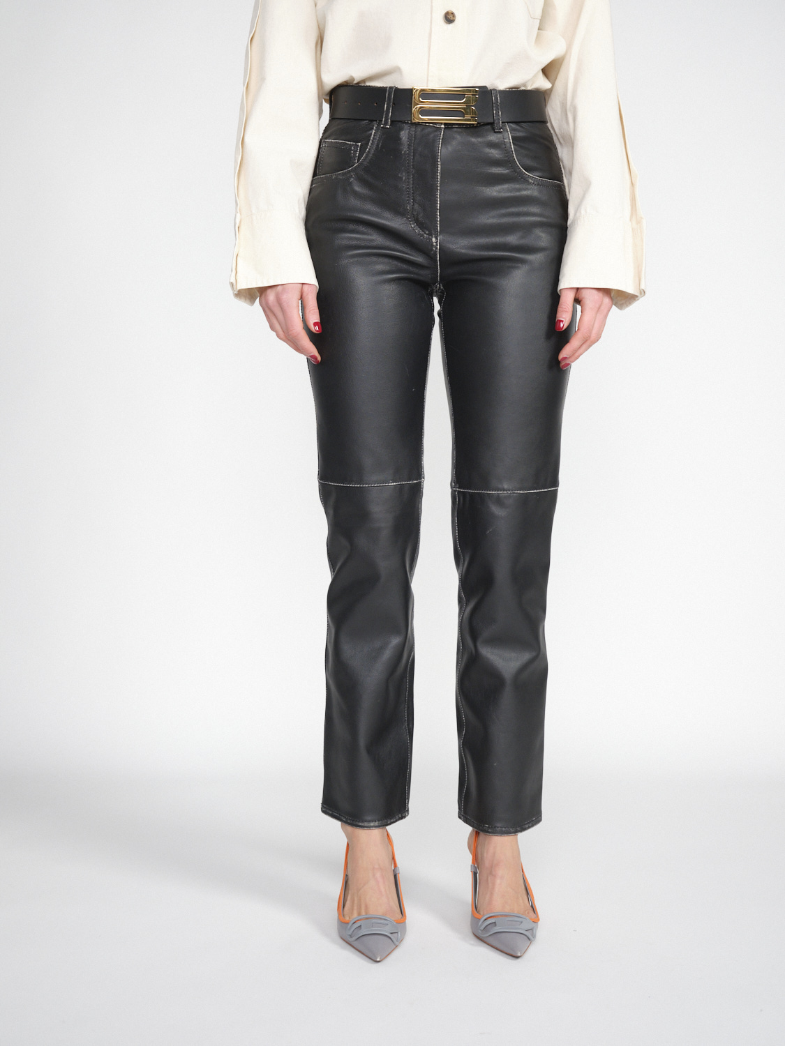 Victoria Beckham Pantaloni in pelle effetto vintage nero 36