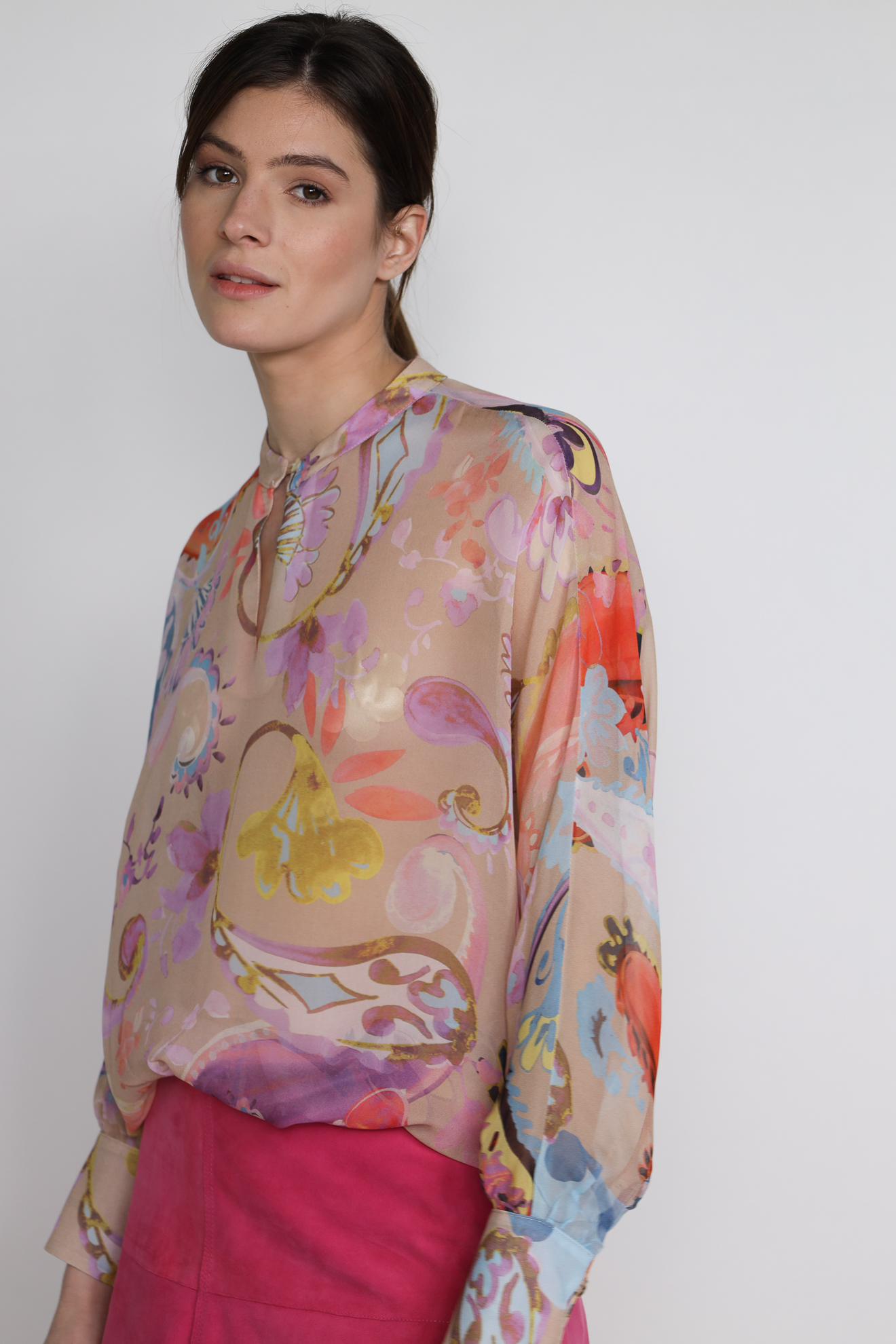 Chiffon - Bluse mit buntem Blumenmuster multi 38