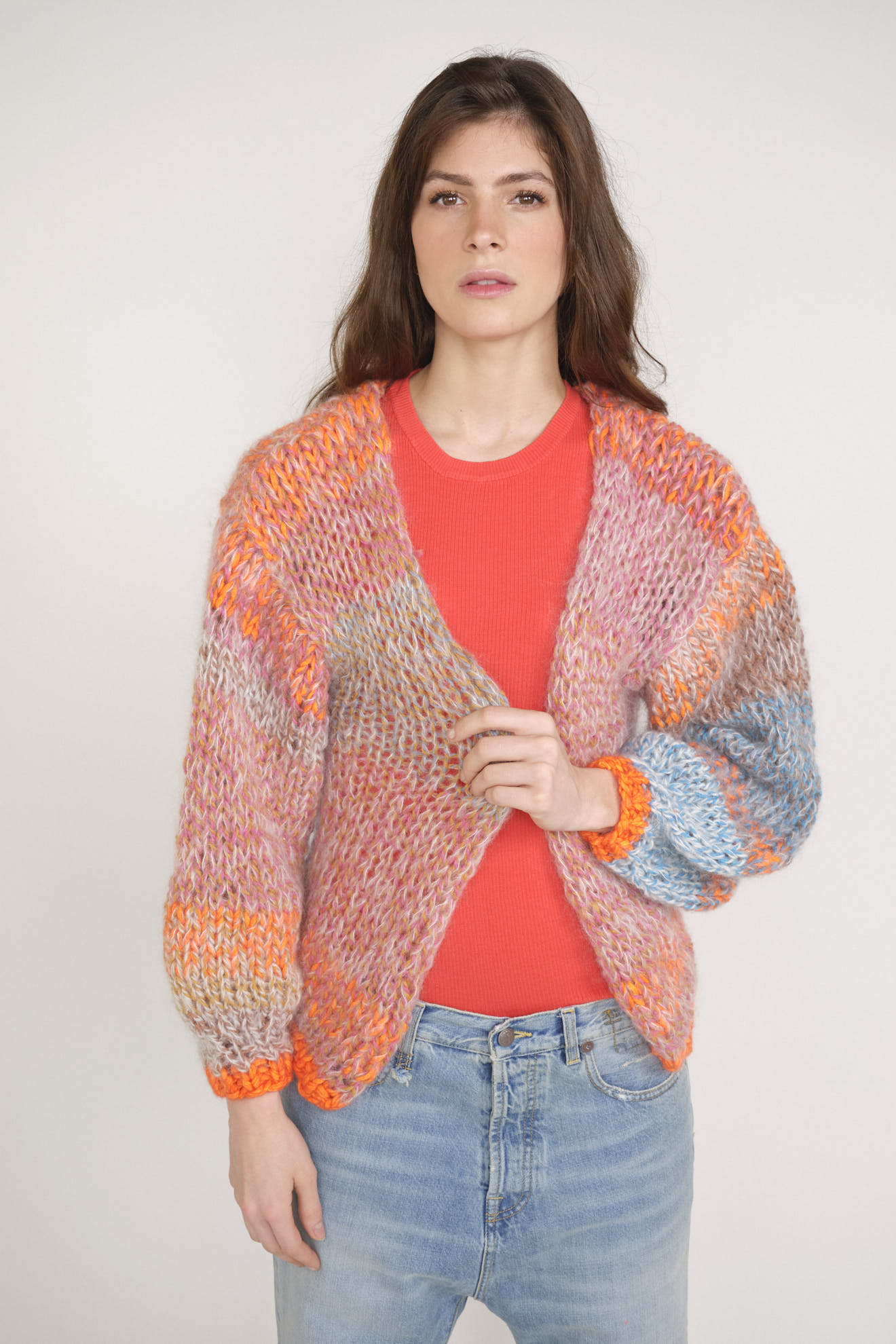 Mia Cardigan - Chunky knit cardigan with balloon sleeves multi One Size