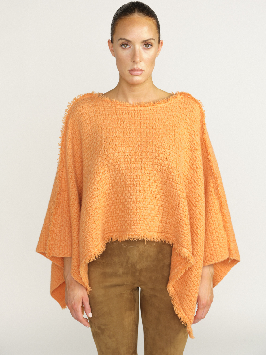 Iris von Arnim Xavia - Cape in cashmere with fringed edge orange One Size