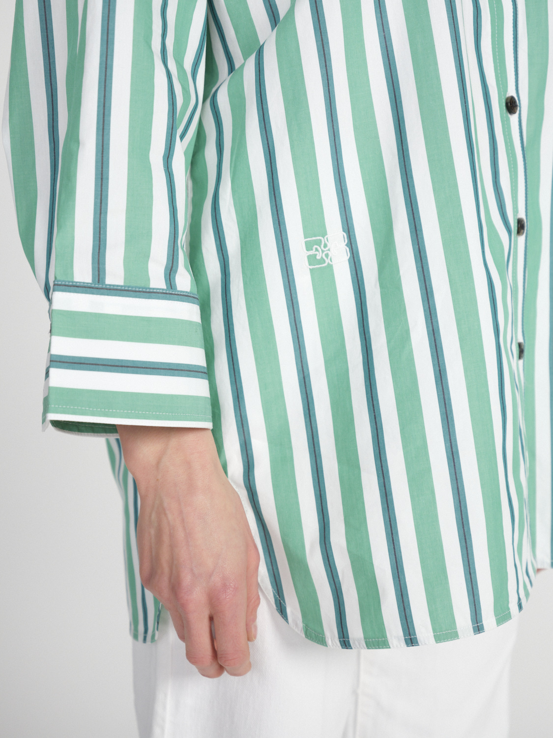 Ganni Camicia oversize in cotone con disegno a righe   verde 38