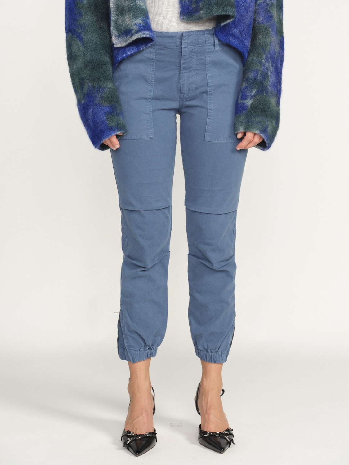 Nili Lotan Cropped - Pantalones ¾ con grandes bolsillos de algodón azul 34