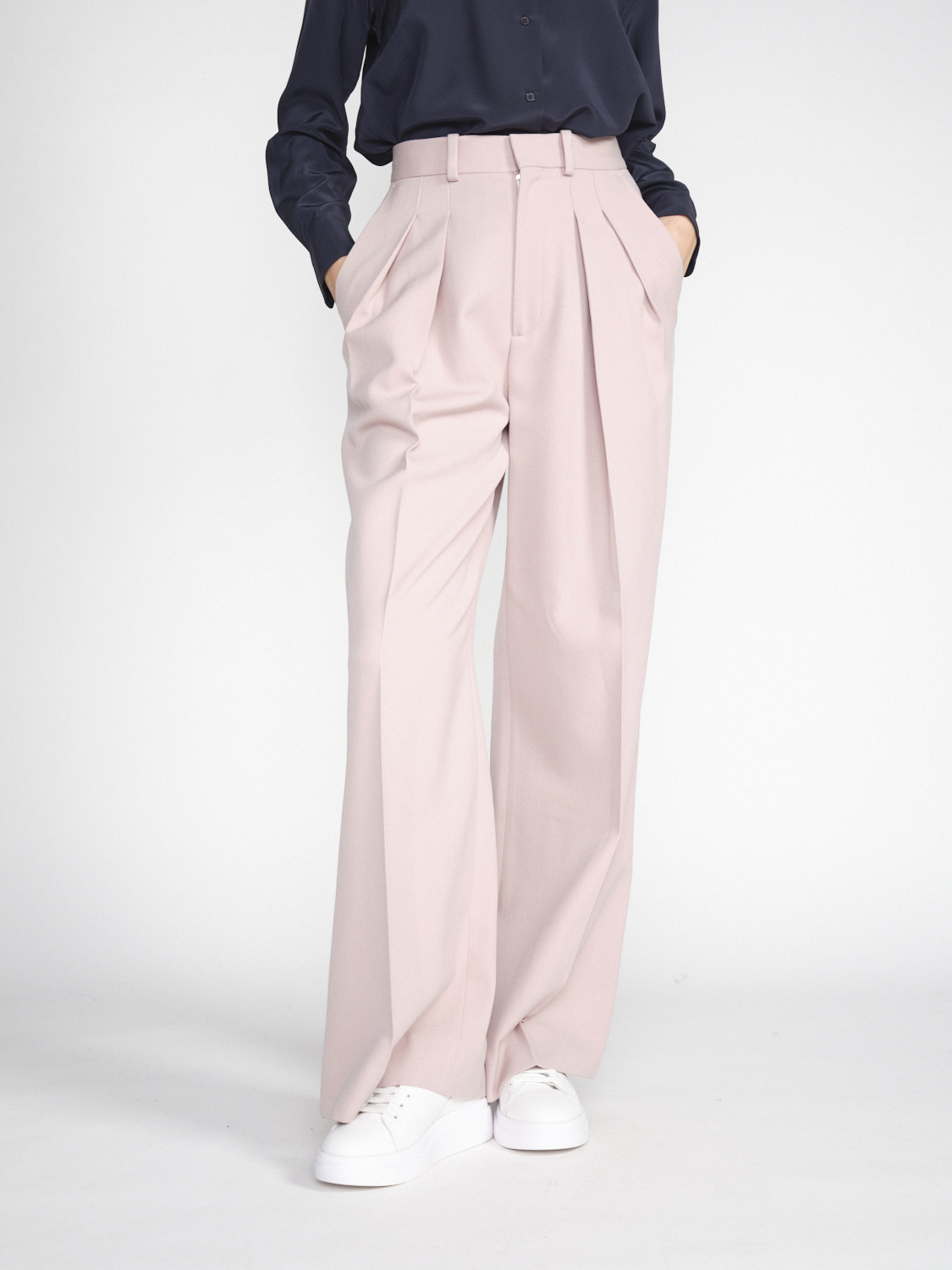 Victoria Beckham Pantaloni a doppia piega - Pantaloni a pieghe in misto lana vergine   rosa 34