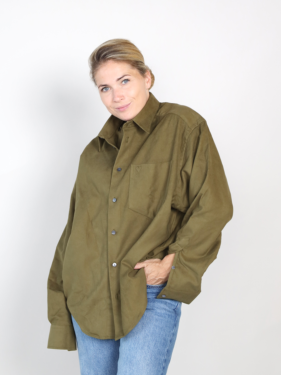 Ami Paris  Chemise - Cotton shirt khaki XS