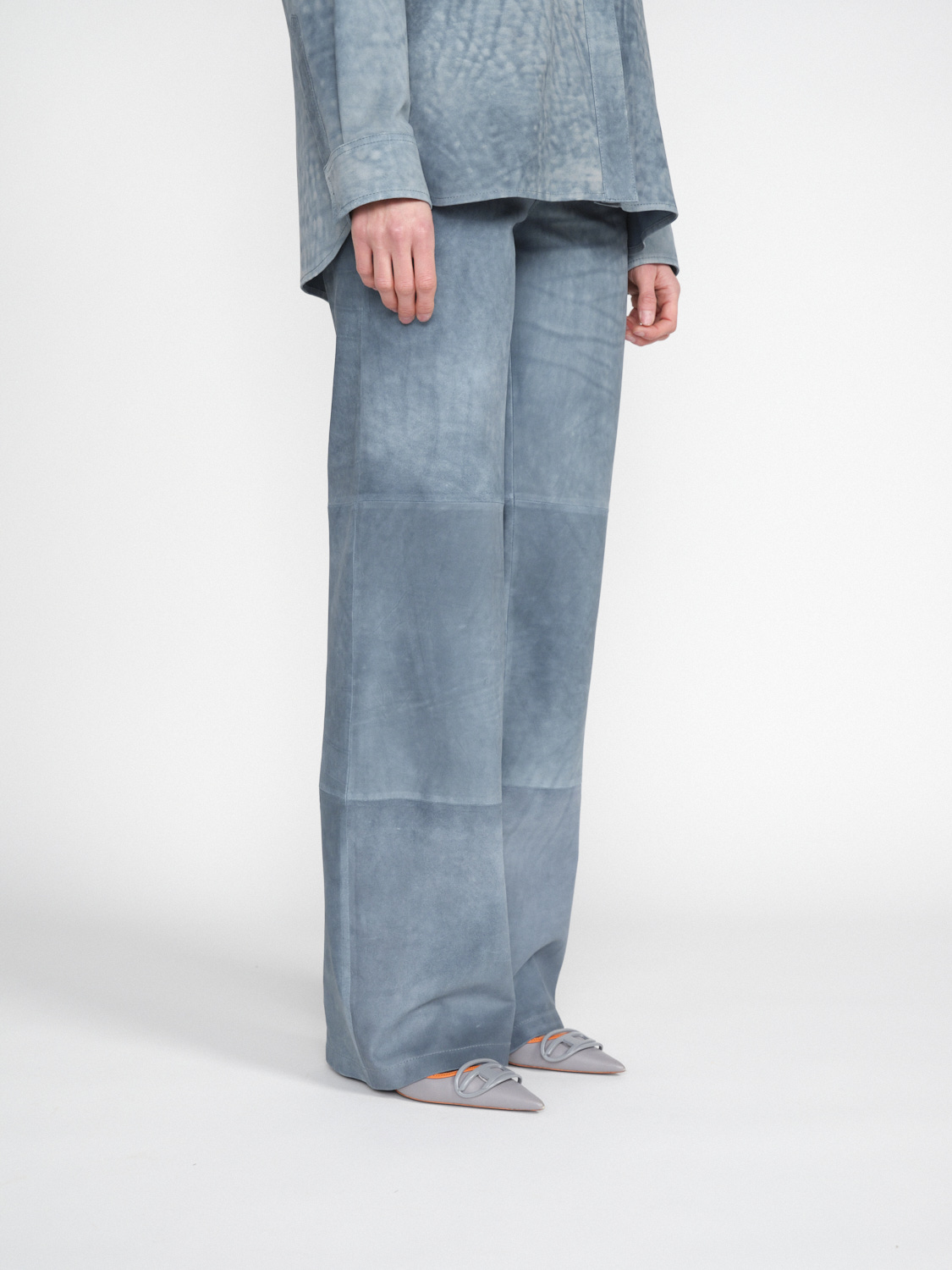 Arma Galizia - Wide-leg suede trousers with dark wash  blue 38