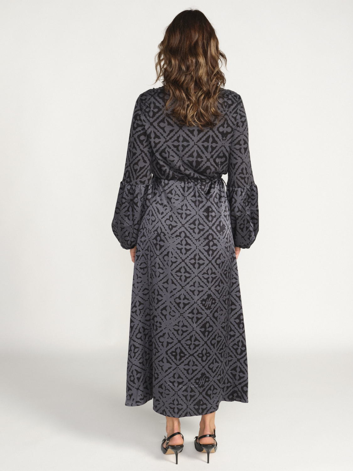 friendly hunting Dress Morose Eyes of Marrakesh print design silk midi dress grey XS