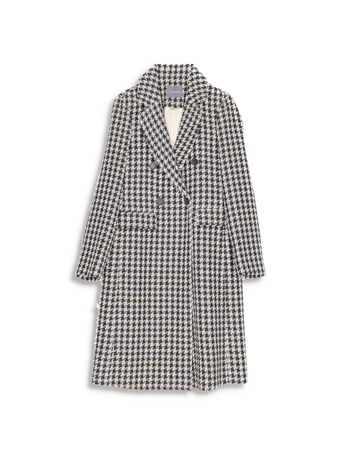 Double breasted coat with houndstooth pattern in alpaca