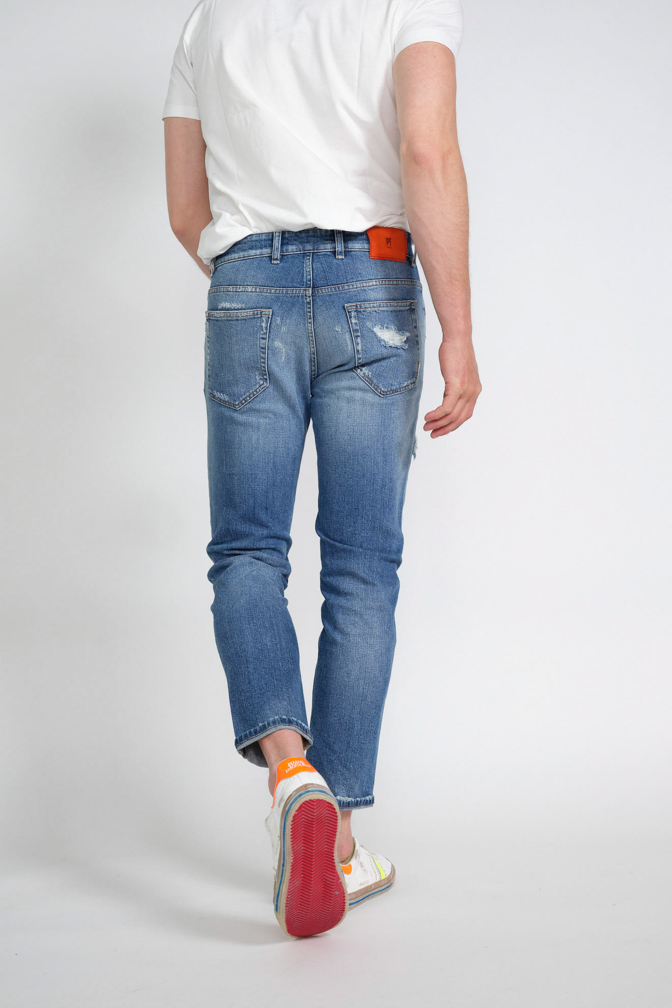 pt Torino jeans denim destroyed red detail cotton model back
