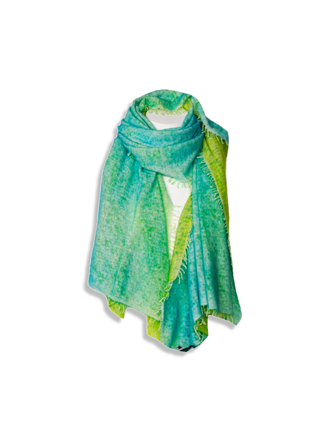 Avant Toi Stole Smacchinato - Scarf with fringe details in cashmere green One Size