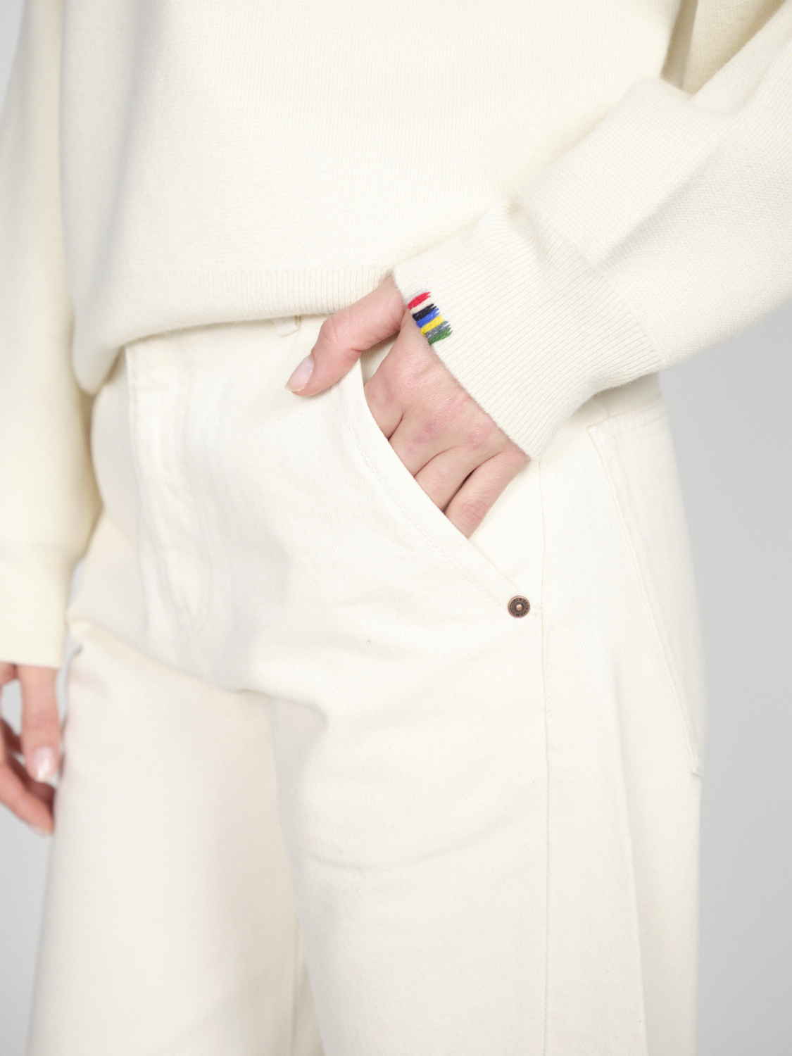 Extreme Cashmere N° 316 Lana - Jersey de cachemira con cuello de pico y doble faz  crema Talla única